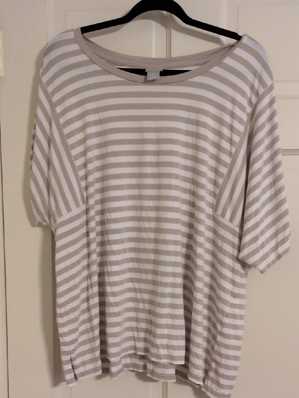 Chico's Beige and White Striped Short Sleeve Tee